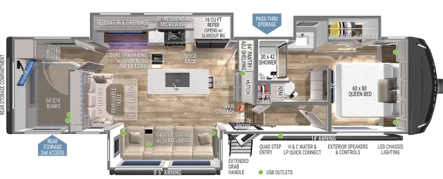Model Z 3110 Rear Bunkhouse Fifth Wheel Floorplan 2024