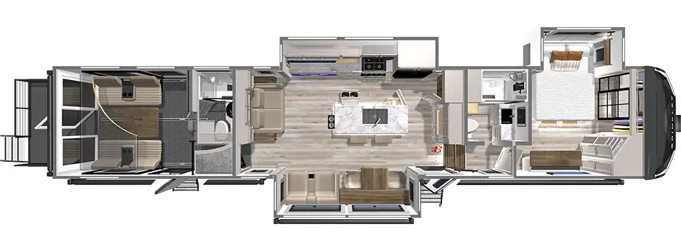 G 4170 Fifth Wheel Toy Hauler Floorplan with a 2nd Full Rear Bath by Brinkley RV