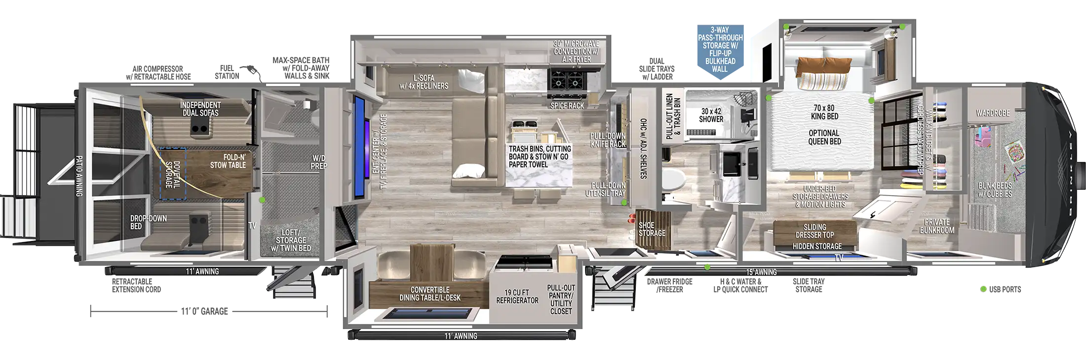 Luxury Fifth Wheel Floorplan with Private Bunkroom