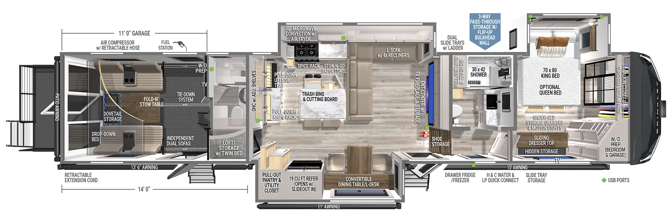 Toy Hauler Fifth Wheel with Two Bathrooms