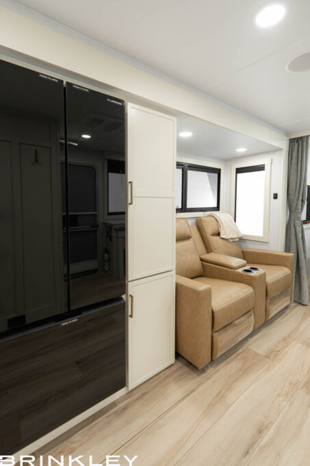 Travel Trailer with a Large Residential Style Fridge for large families and extended road trips.