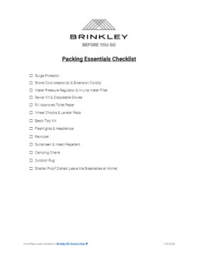 Brinkley RV Before You Go Packing Essentials Checklist pdf image