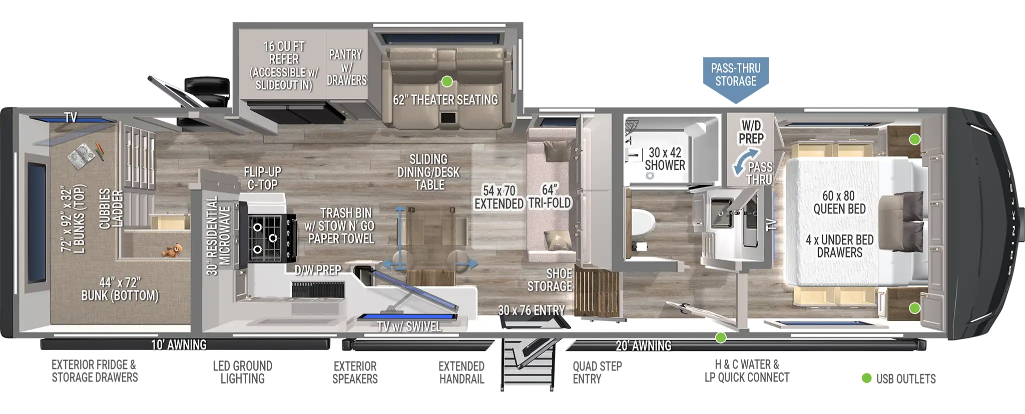 Model Z 2810 Bunkhouse Fifth Wheel Floorplan Layout