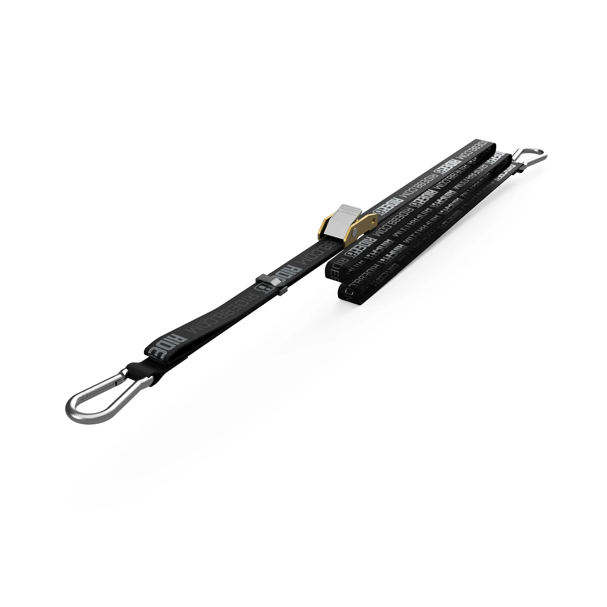 RIDE88 14-foot tie-down strap with carabiner hook and cam buckle, designed for securing the rear wheel of bikes on RIDE88 truck bike rack systems.