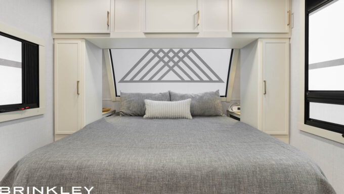 Luxury Travel Trailer with Bamboo King Bed & Picture Perfect front Window/Windshield.