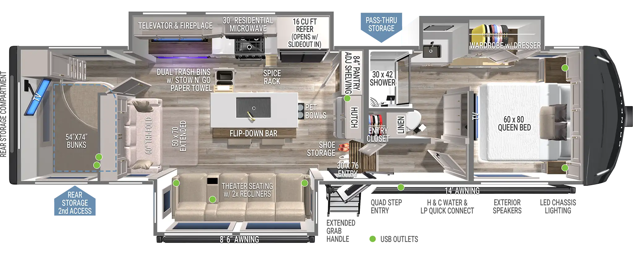 Model-Z-3110-Rear-Bunkhouse-Fifth-Wheel Floorplan