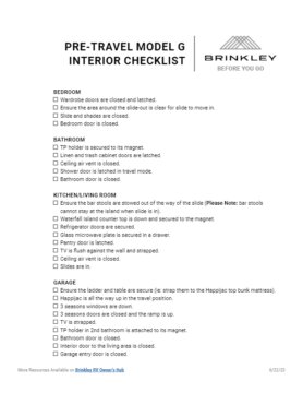 Brinkley RV Before You Go Model G Pre Travel Interior Checklist 2024 pdf image