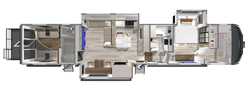 G 4155 Fifth Wheel Toy Hauler Floorplan with a Front Bunk by Brinkley RV