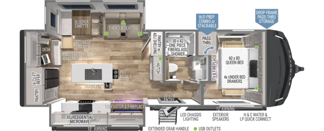 Z AIR 285 Travel Trailer Floorplan by Brinkley RV 2024